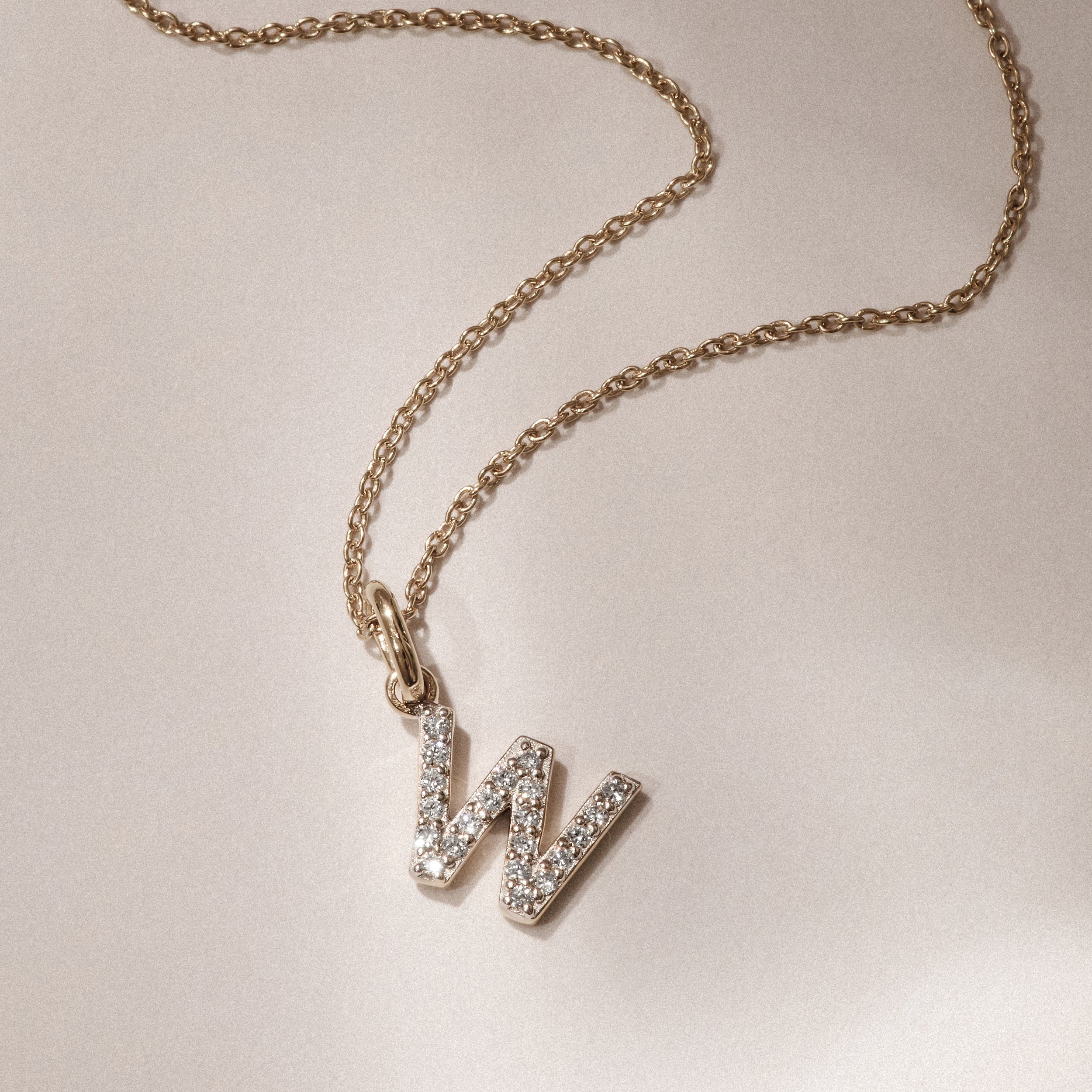 Love Letter Initial W Lab Diamond Necklace set in 18K Gold Vermeil